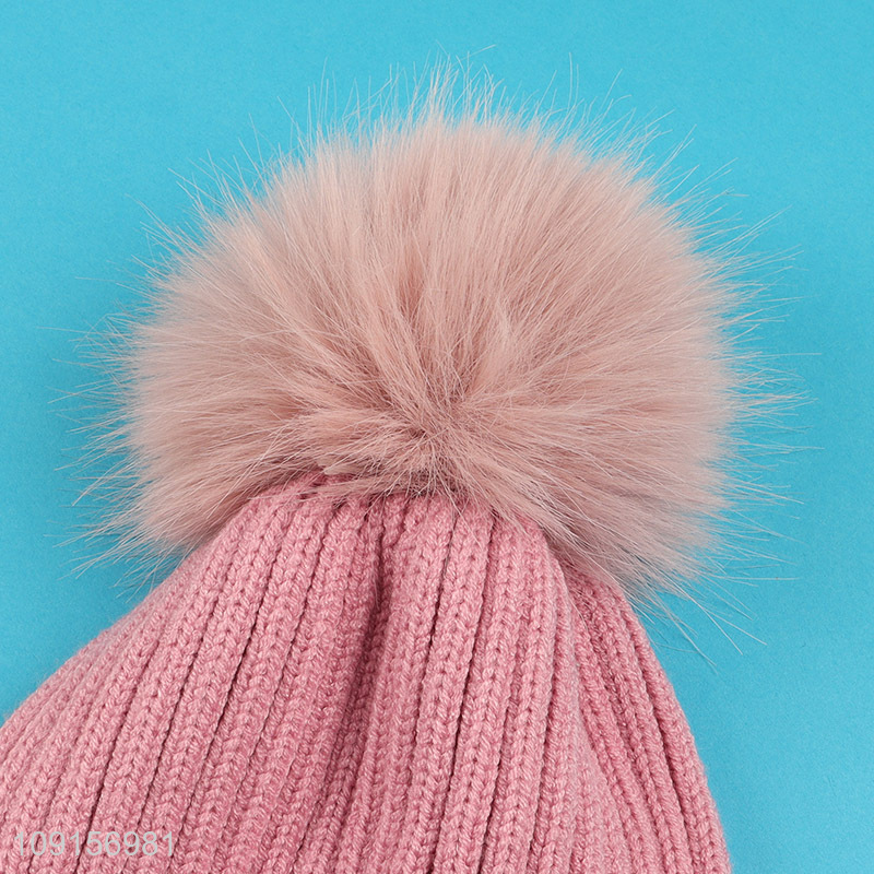Good quality pink girls winter warm knitted hat beanies hat for sale