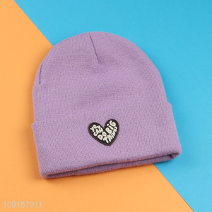 Factory price purple winter warm fashion knitted hat beanies hat