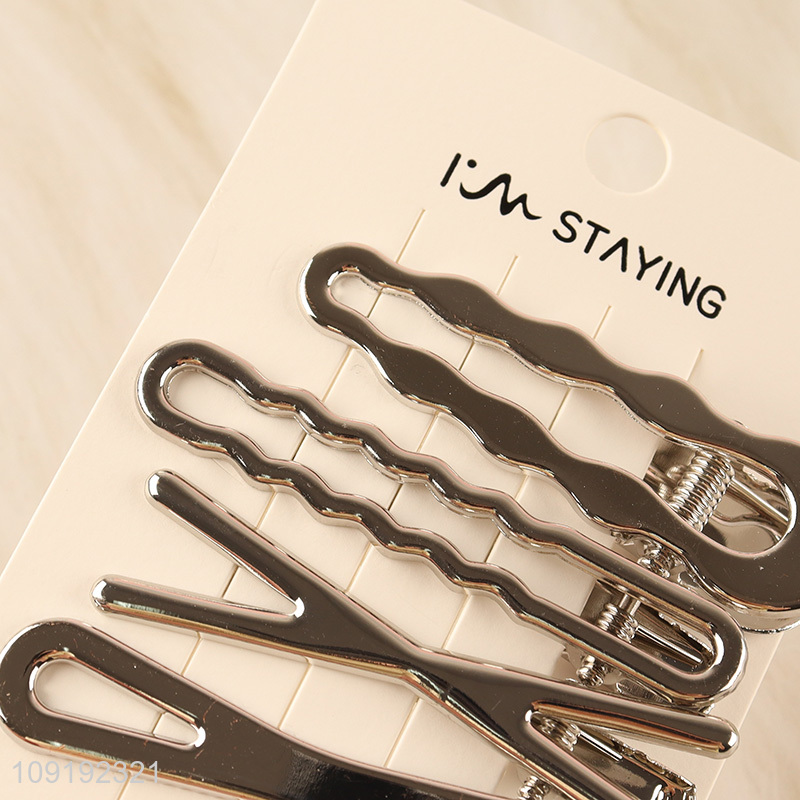 Factory Price 4 Pieces Silver Metal Hair Clips Metal Hairpins Set