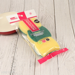 Online wholesale 3pcs double-sided kitchen dish washing scouring pad cleaning sponge