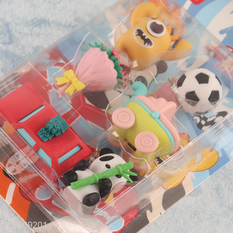 Good quality cartoon kids students stationery eraser set