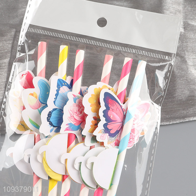 China supplier butterfly paper straw drinking straw set