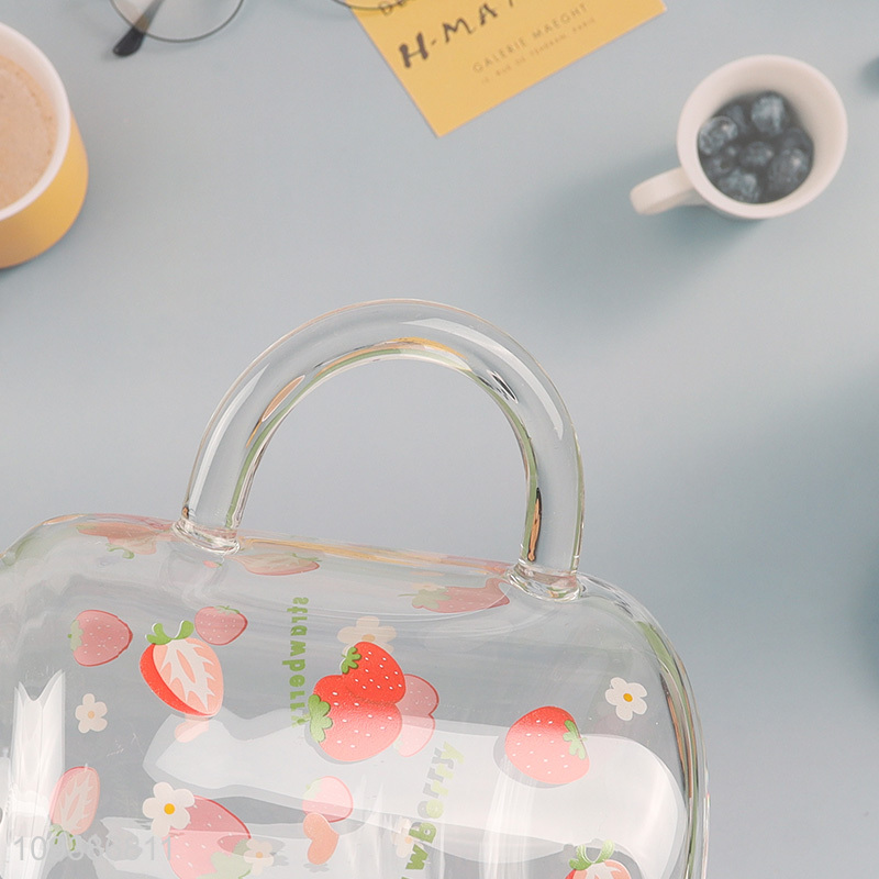 Good selling strawberry printed glass mason cup
