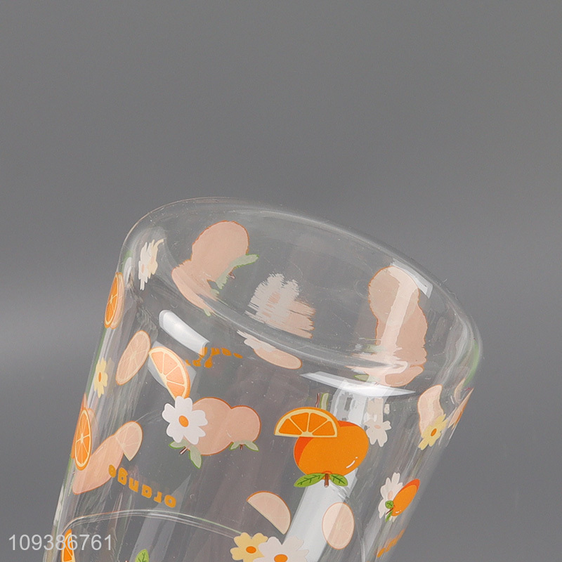 New arrival  orange printed glass water cup
