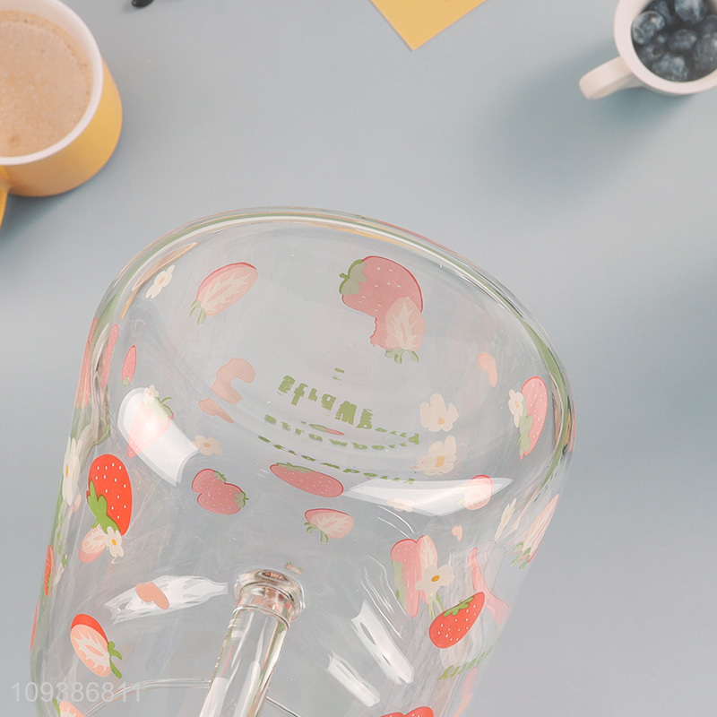 Good selling strawberry printed glass mason cup