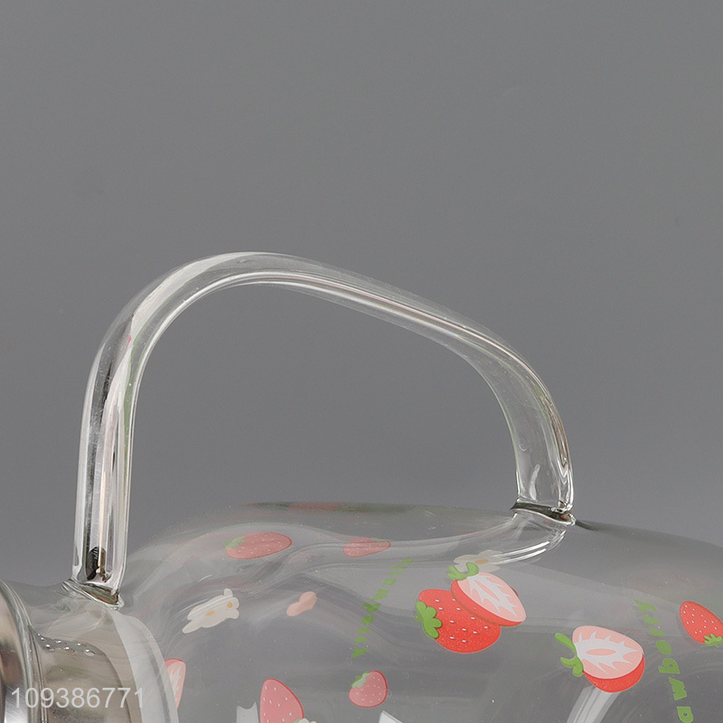 Wholesale strawberry printed glass water jug with handle