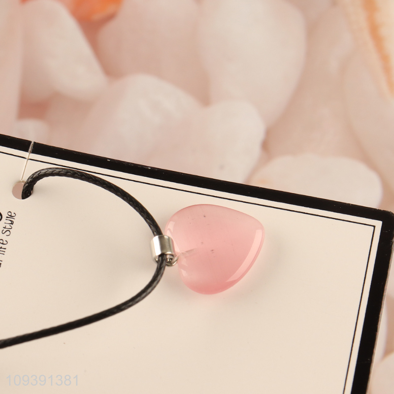 Good price pink heart pendant fashion jewelry stone necklace