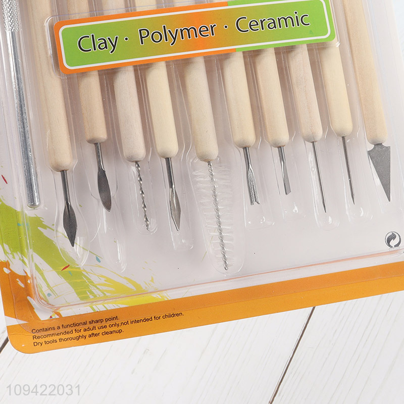 Factory supply 11pcs wooden pottery tool kit for pottery craft