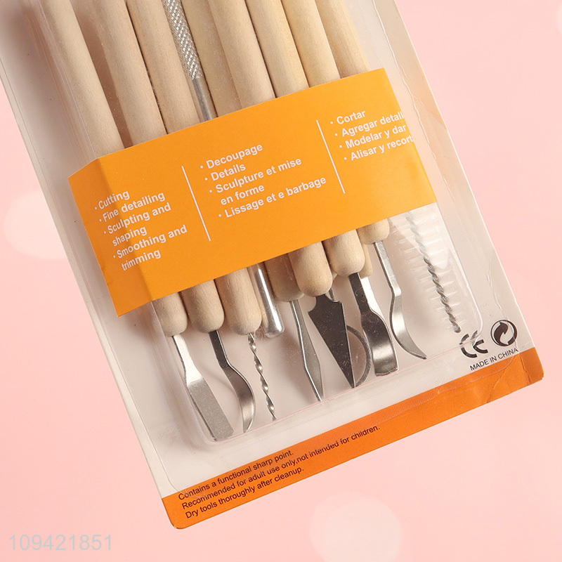 Low price 11pcs wooden clay tool set for sculpting