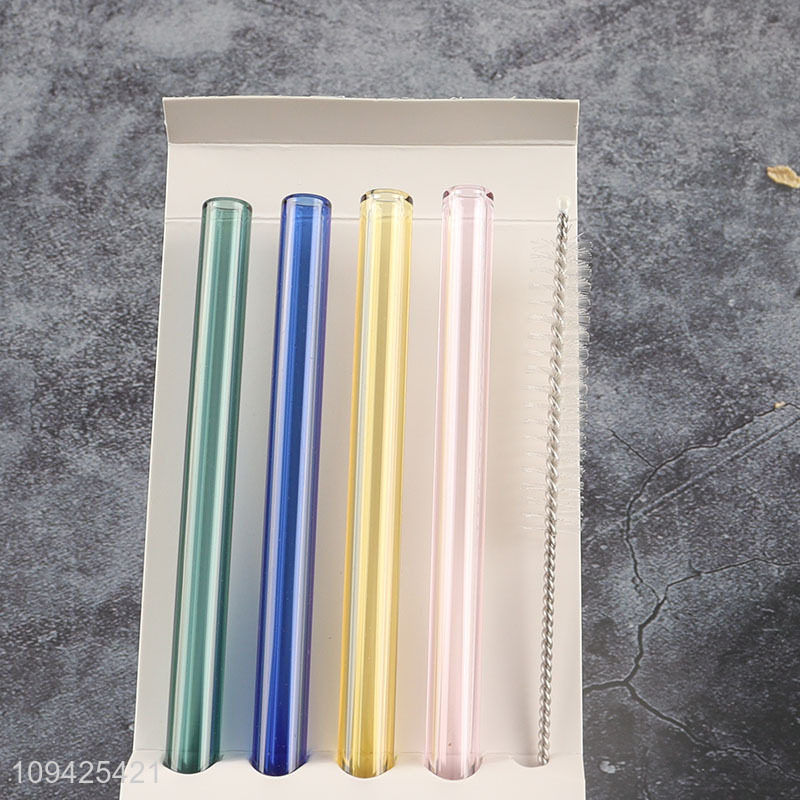 China factory 4pcs reusable glass drinking straw with brush