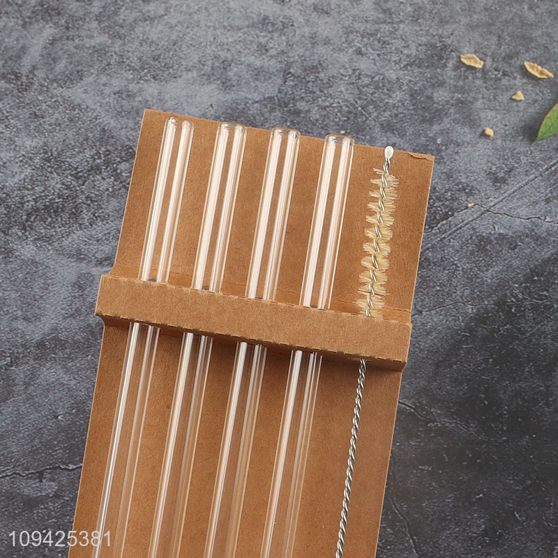 China supplier 4pcs reusable glass drinking straw with brush