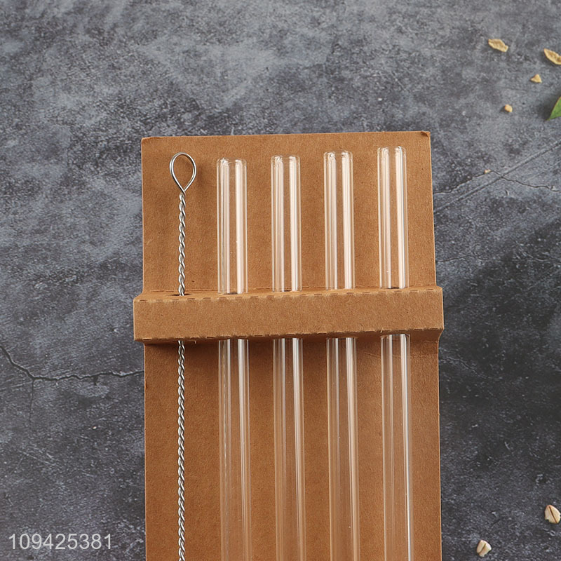 China supplier 4pcs reusable glass drinking straw with brush