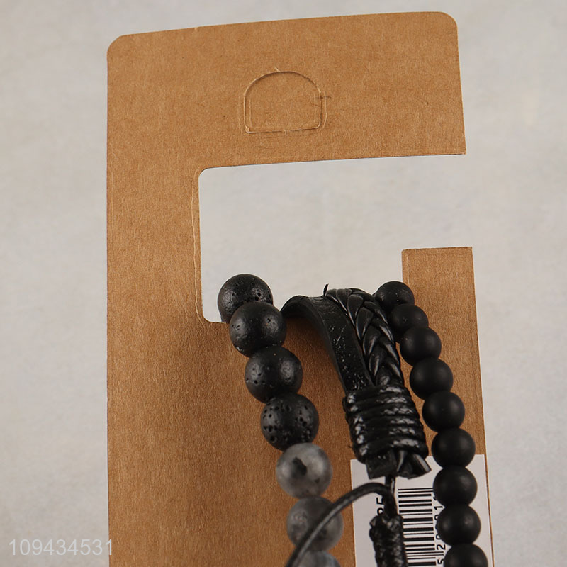 Low price black fashion beaded braided bracelet set