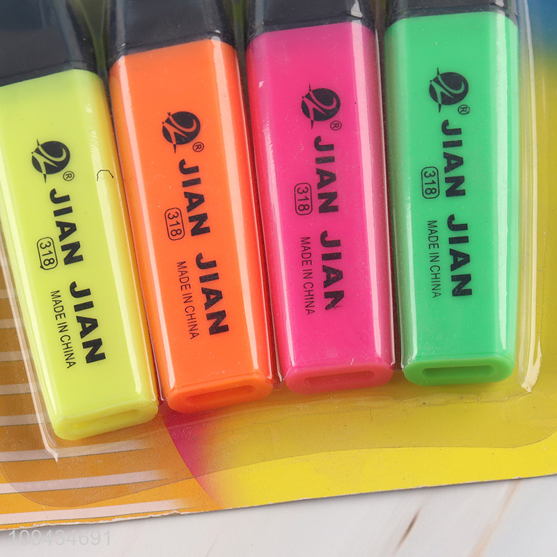 Low price 4pcs school office highlighter pen set