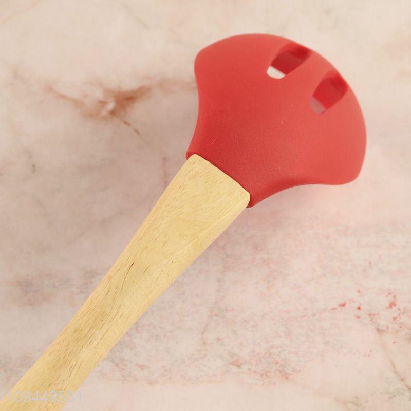 Good selling silicone slotted spoon with wooden handle