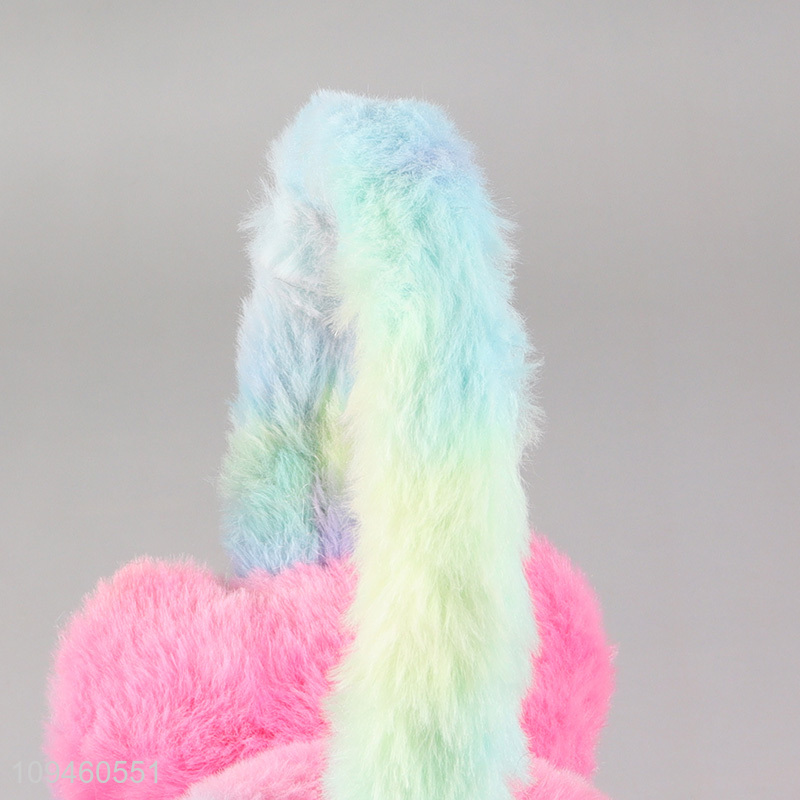 Low price rainbow color plush earmuffs for winter