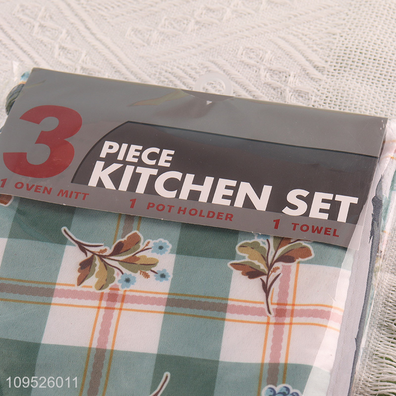 Good selling 3pcs kitchen apron heat pad towel set