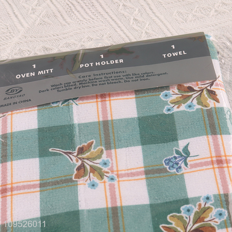 Good selling 3pcs kitchen apron heat pad towel set