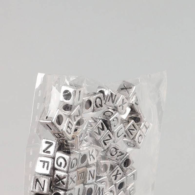 Kids DIY Silver Cube Alphabet Beads Jewelry Making Kit