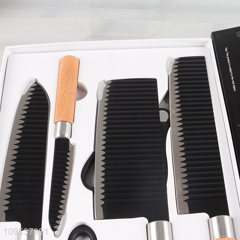 6 Pieces Wave Texture Kitchen Knife Kit With Peeler And Scissor