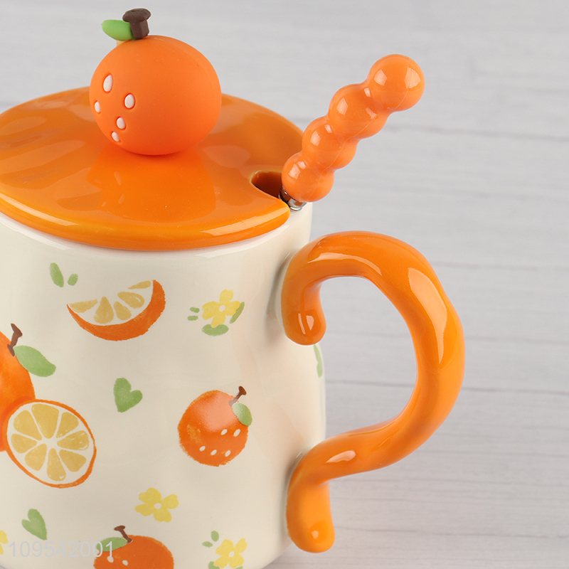 Best quality fruits printed ceramic water cup with handle
