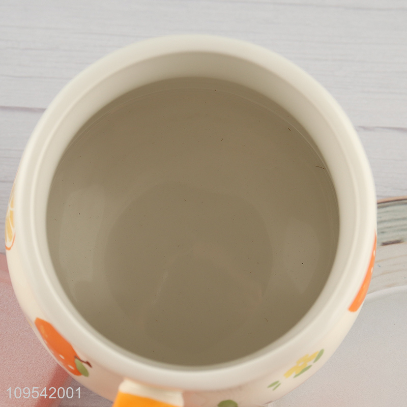 Best quality fruits printed ceramic water cup with handle